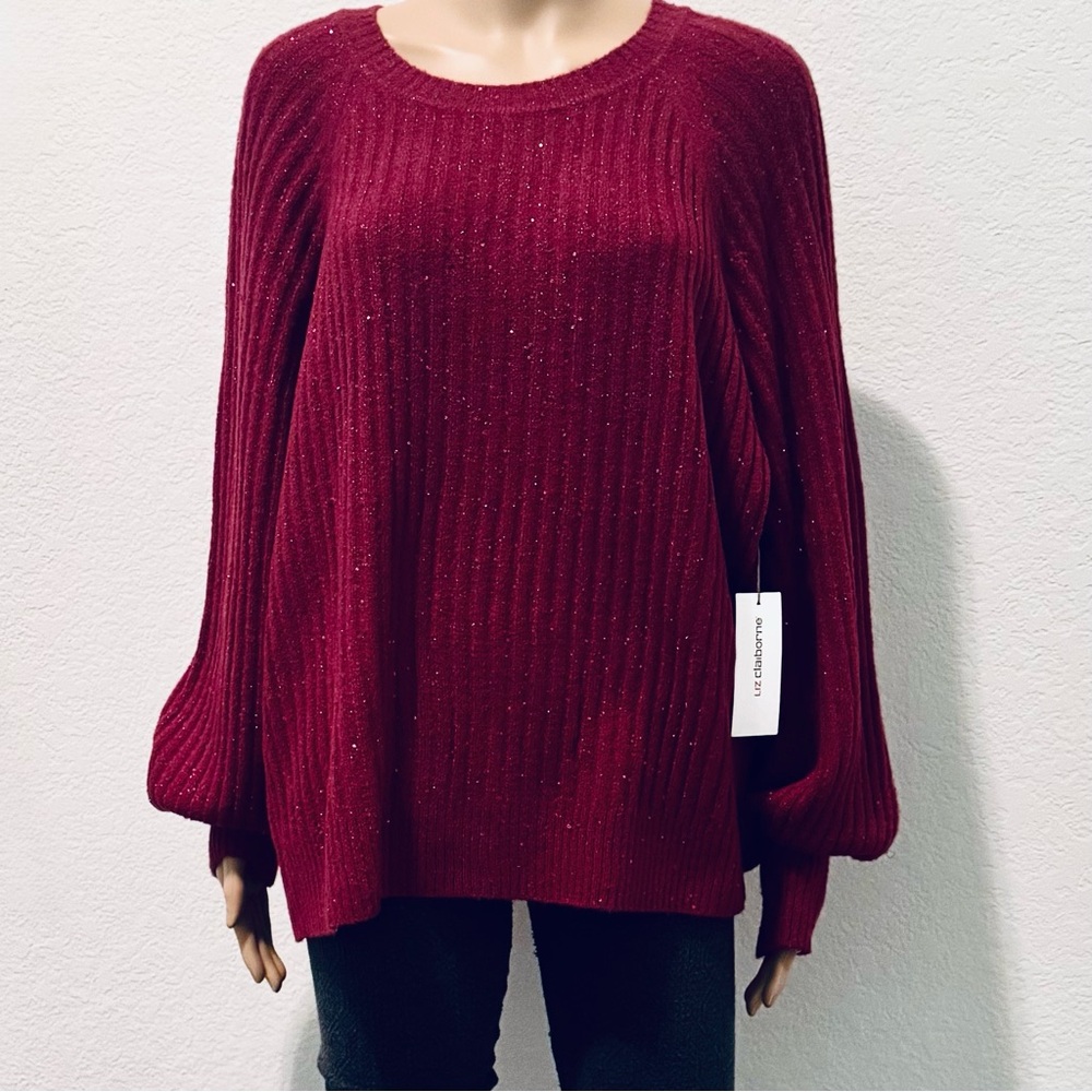 Liz Claiborne Deep Red Crew Neck Sweater